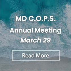 wave graphic that reads MD COPS Annual Meeting March 29th